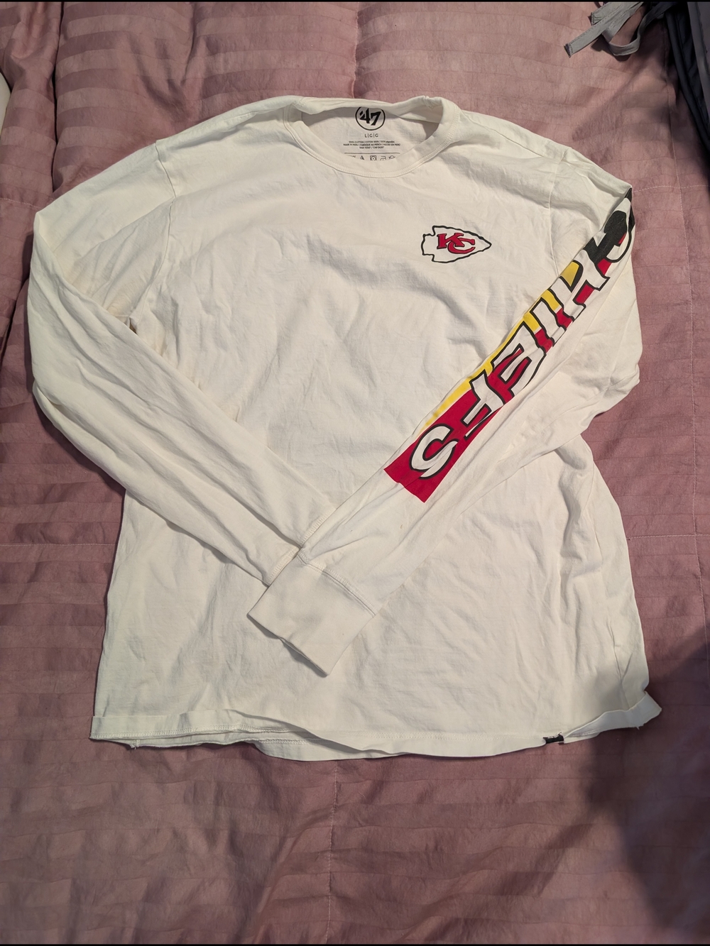 47 Kansas City Chiefs White Long Sleeve Tee with Sleeve Graphics